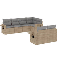 7-tlg. Garten-Sofagarnitur mit Kissen Beige Poly Rattan