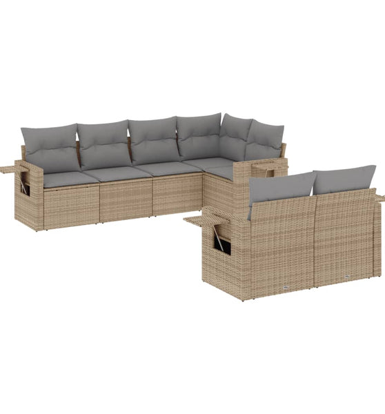 7-tlg. Garten-Sofagarnitur mit Kissen Beige Poly Rattan
