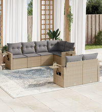 7-tlg. Garten-Sofagarnitur mit Kissen Beige Poly Rattan