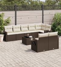 9-tlg. Garten-Sofagarnitur mit Kissen Braun Poly Rattan