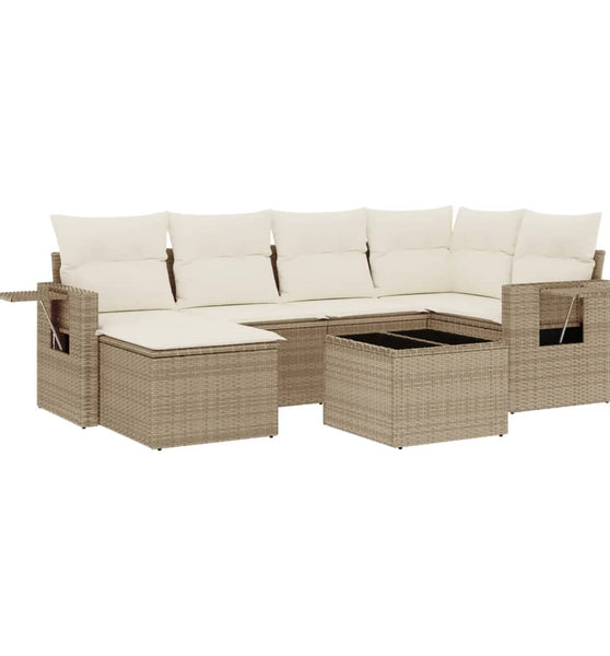 7-tlg. Garten-Sofagarnitur mit Kissen Beige Poly Rattan