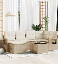 7-tlg. Garten-Sofagarnitur mit Kissen Beige Poly Rattan