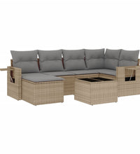 7-tlg. Garten-Sofagarnitur mit Kissen Beige Poly Rattan