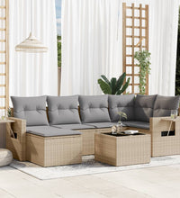 7-tlg. Garten-Sofagarnitur mit Kissen Beige Poly Rattan