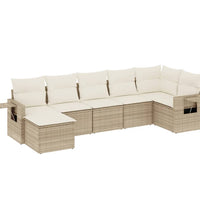 7-tlg. Garten-Sofagarnitur mit Kissen Beige Poly Rattan