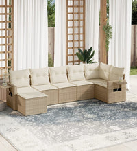 7-tlg. Garten-Sofagarnitur mit Kissen Beige Poly Rattan