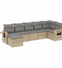 7-tlg. Garten-Sofagarnitur mit Kissen Beige Poly Rattan