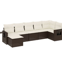 7-tlg. Garten-Sofagarnitur mit Kissen Braun Poly Rattan