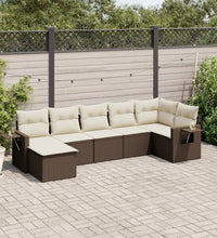 7-tlg. Garten-Sofagarnitur mit Kissen Braun Poly Rattan