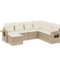 7-tlg. Garten-Sofagarnitur mit Kissen Beige Poly Rattan