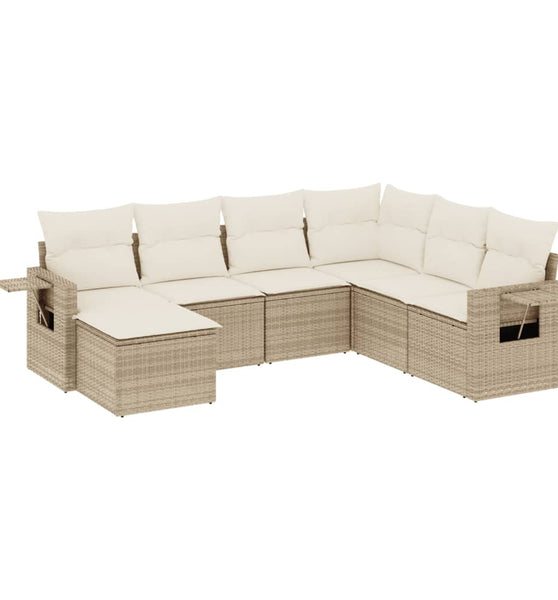 7-tlg. Garten-Sofagarnitur mit Kissen Beige Poly Rattan