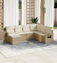 7-tlg. Garten-Sofagarnitur mit Kissen Beige Poly Rattan