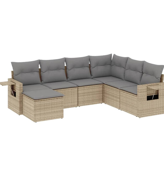 7-tlg. Garten-Sofagarnitur mit Kissen Beige Poly Rattan