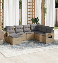 7-tlg. Garten-Sofagarnitur mit Kissen Beige Poly Rattan