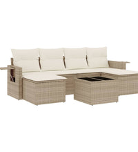 7-tlg. Garten-Sofagarnitur mit Kissen Beige Poly Rattan
