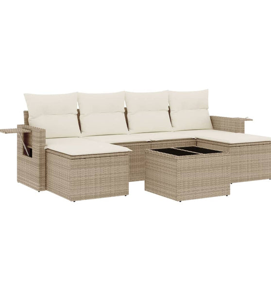 7-tlg. Garten-Sofagarnitur mit Kissen Beige Poly Rattan