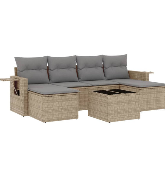 7-tlg. Garten-Sofagarnitur mit Kissen Beige Poly Rattan