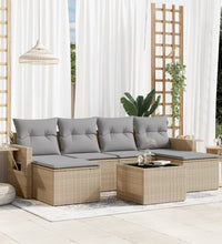 7-tlg. Garten-Sofagarnitur mit Kissen Beige Poly Rattan