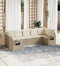 7-tlg. Garten-Sofagarnitur mit Kissen Beige Poly Rattan