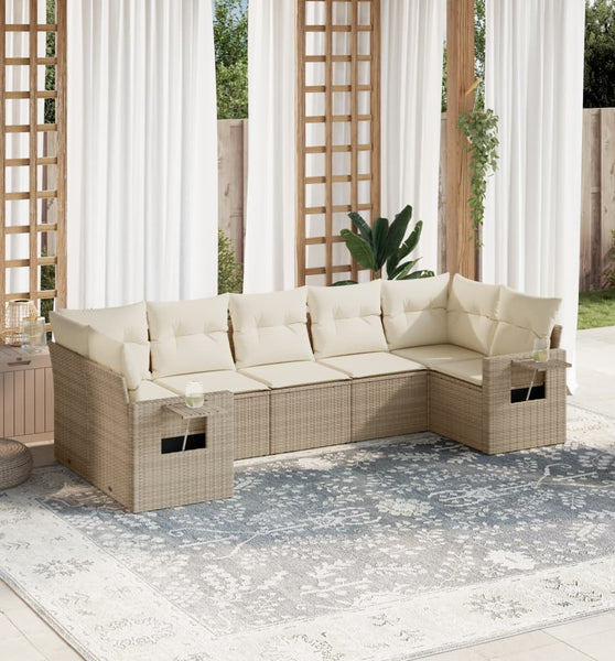 7-tlg. Garten-Sofagarnitur mit Kissen Beige Poly Rattan