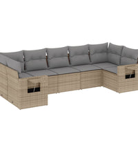 7-tlg. Garten-Sofagarnitur mit Kissen Beige Poly Rattan
