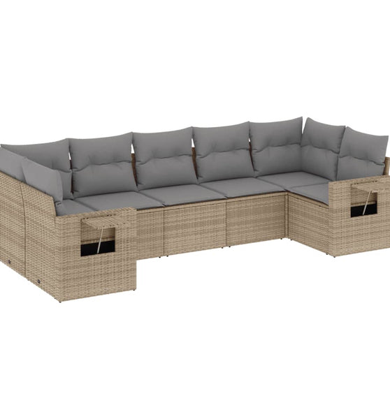 7-tlg. Garten-Sofagarnitur mit Kissen Beige Poly Rattan