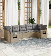 7-tlg. Garten-Sofagarnitur mit Kissen Beige Poly Rattan
