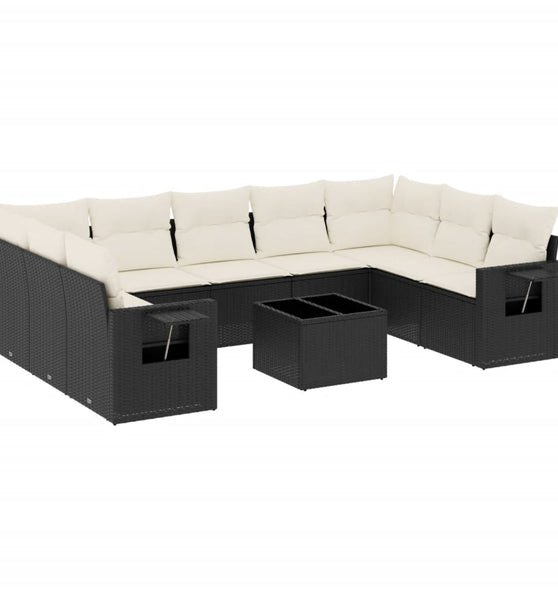 10-tlg. Garten-Sofagarnitur mit Kissen Schwarz Poly Rattan