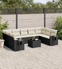 10-tlg. Garten-Sofagarnitur mit Kissen Schwarz Poly Rattan