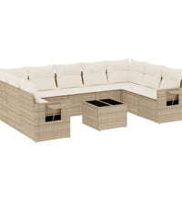 10-tlg. Garten-Sofagarnitur mit Kissen Beige Poly Rattan