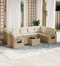 10-tlg. Garten-Sofagarnitur mit Kissen Beige Poly Rattan