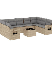 10-tlg. Garten-Sofagarnitur mit Kissen Beige Poly Rattan