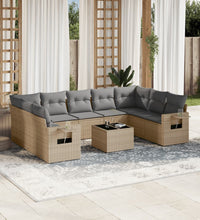 10-tlg. Garten-Sofagarnitur mit Kissen Beige Poly Rattan
