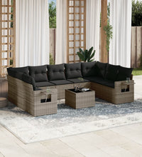 10-tlg. Garten-Sofagarnitur mit Kissen Grau Poly Rattan