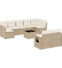 10-tlg. Garten-Sofagarnitur mit Kissen Beige Poly Rattan