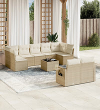 10-tlg. Garten-Sofagarnitur mit Kissen Beige Poly Rattan