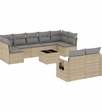 10-tlg. Garten-Sofagarnitur mit Kissen Beige Poly Rattan