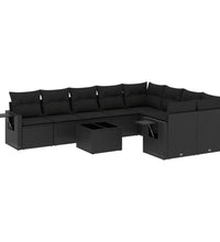 10-tlg. Garten-Sofagarnitur mit Kissen Schwarz Poly Rattan