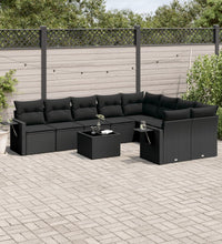 10-tlg. Garten-Sofagarnitur mit Kissen Schwarz Poly Rattan