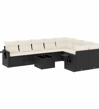 10-tlg. Garten-Sofagarnitur mit Kissen Schwarz Poly Rattan