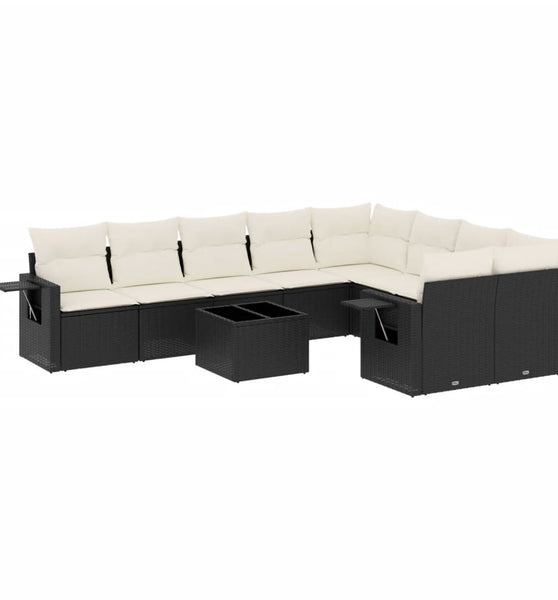 10-tlg. Garten-Sofagarnitur mit Kissen Schwarz Poly Rattan