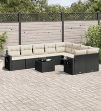 10-tlg. Garten-Sofagarnitur mit Kissen Schwarz Poly Rattan