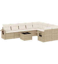 10-tlg. Garten-Sofagarnitur mit Kissen Beige Poly Rattan