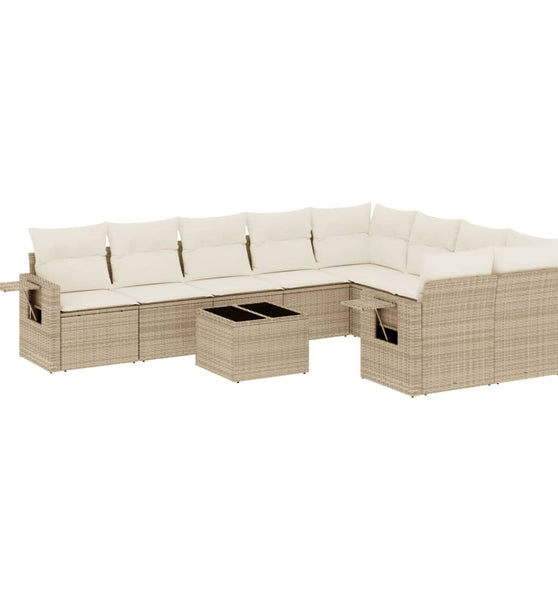 10-tlg. Garten-Sofagarnitur mit Kissen Beige Poly Rattan