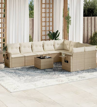 10-tlg. Garten-Sofagarnitur mit Kissen Beige Poly Rattan