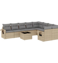 10-tlg. Garten-Sofagarnitur mit Kissen Beige Poly Rattan