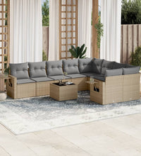10-tlg. Garten-Sofagarnitur mit Kissen Beige Poly Rattan