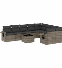 10-tlg. Garten-Sofagarnitur mit Kissen Grau Poly Rattan