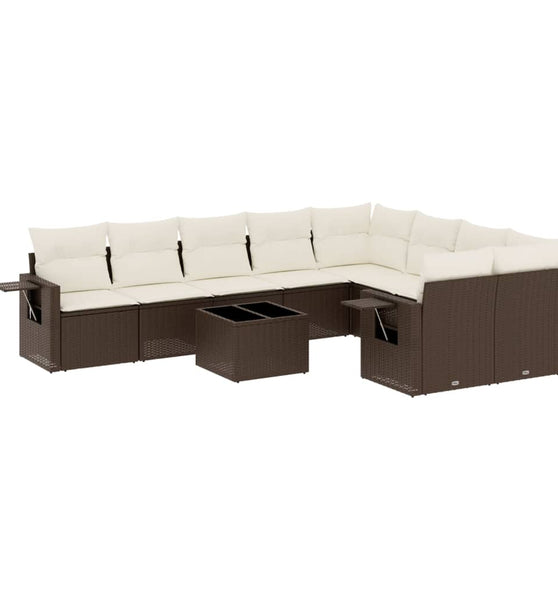 10-tlg. Garten-Sofagarnitur mit Kissen Braun Poly Rattan