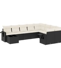 10-tlg. Garten-Sofagarnitur mit Kissen Schwarz Poly Rattan